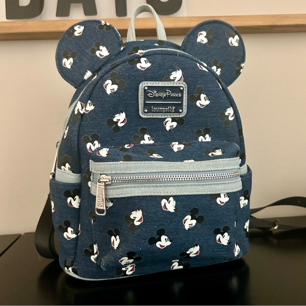 Disney Loungefly Mickey Mouse Denim Mini Backpack with Ears